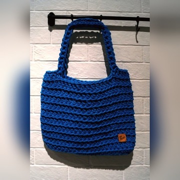 Niebieska torba shopperka polski sznurek handmade