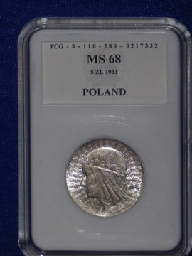 5 ZŁ 1933 GŁOWA KOBIETY MS68 