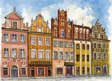 Obraz Akwarela - Poznań, Rynek, kamienice