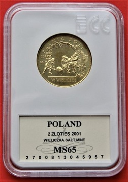 2 Złote  2001 r - Wieliczka  MS 65 !!