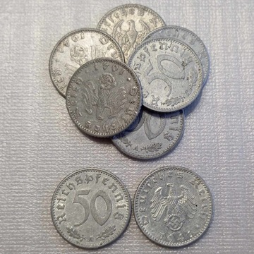 50 pfennig 1940, 1941, 1942 - 8 sztuk