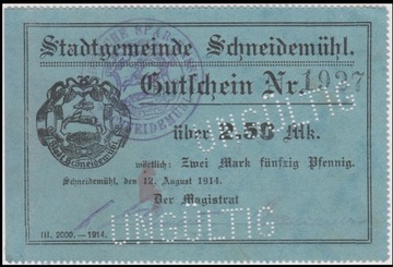 Schneidemühl (Piła), 2,50 Mk, 12.08.1914