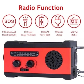 Radio solarno-kinetyczne powerbank 2000mAh.