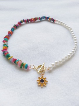 Kolorowy naszyjnik z pereł handmade toggle