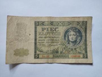 Banknot kolekcjonerski 5 zł z 1941 r