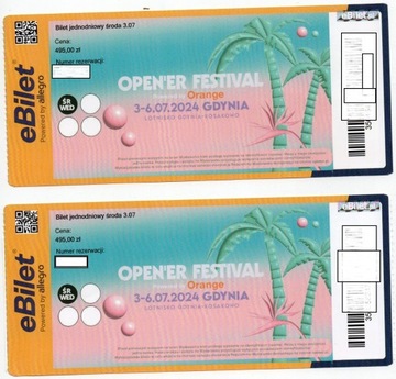 2x Bilet koncert Foo Fighters 3 lipiec 2024 Open'er Festiwal