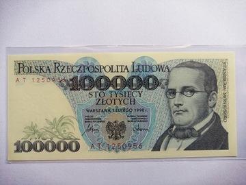 100000 ZŁOTYCH 1990 stan UNC seria AT