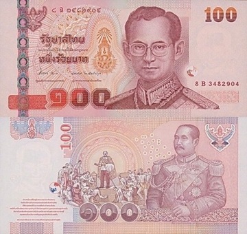 Tajlandia 100 baht Używany banknot zdj. poglądowe