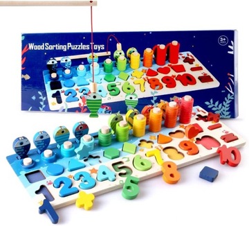 Drewniane puzzle numeryczne, sorter, Montessori