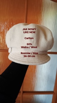 NOWY Chilton Damski kapelusik, 50% Wełna, 56-58 cm