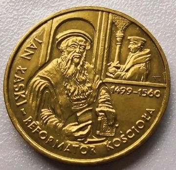 moneta 2 zł z 1999  Jan Łaski, reformator koscioła