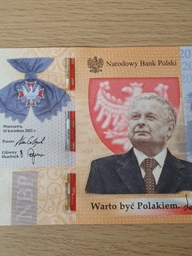 BANKNOT 20 ZŁ LECH KACZYŃSKI WARTO BYĆ POLAKIEM