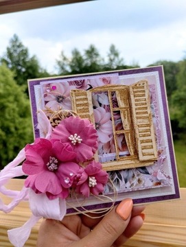 Kartka podziękowanie z kwiatami oknem Handmade rocznica ślubu