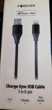 Kabel USB IPhone iPad 3m 8-pin