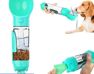 Butelka z karmą wodą i workami dla psa i kota 