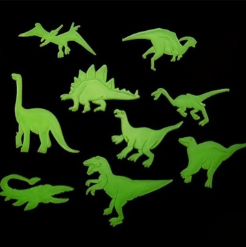 Świecące w ciemności dinozaury plastikowe zielone 9 sztuk