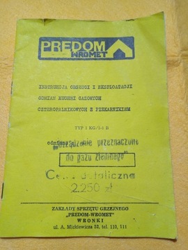 Instrukcja obsługi kuchenki Predom Wromet '77r.