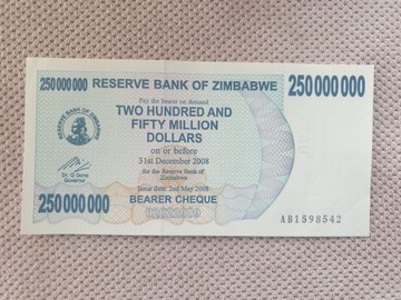 Zimbabwe 250.000.000 dolarów UNC