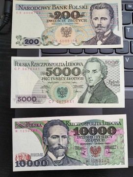 zestaw 10000 zł W, 5000 zł CP, 200zł EB (unc/unc-)