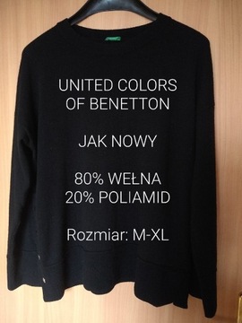 BENETTON sweter/tunika, 80% wełna, Rozmiar M-XL