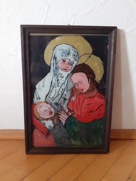 ''W Betlejem'' obraz ludowy na szkle Czesław Mądry