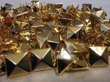 100szt Ćwieki nity piramidki 12 x12mm Złote 