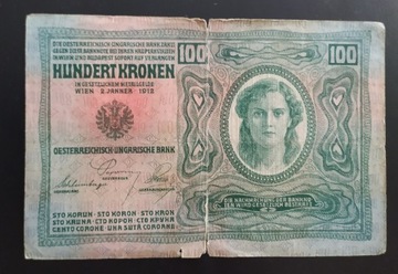 banknot 100 koron , państwo Austro-Węgry , 1912