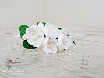 Biała opaska z kwiatuszkami | handmade