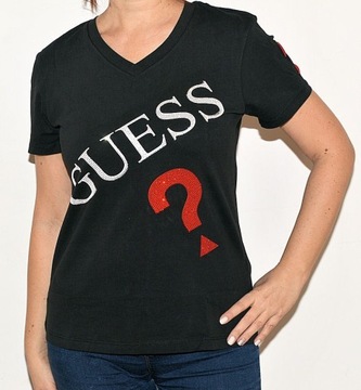 Guess koszulka damska t-schirt czarna cyrkonie M/L