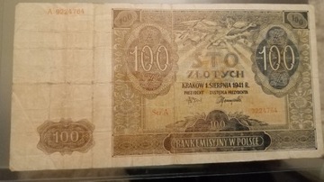 Banknot 100 złotych z 1941 roku.