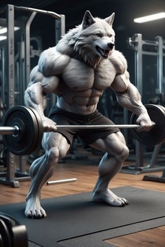 Biały wilk ostro ćwiczy obraz plakat siłownia B3