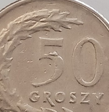 50 gr groszy 1992 r. z nadlewką na cyfrze 5