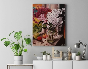 Kwiaty obraz akrylowy ręcznie malowany 50x60