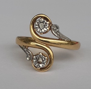 Złoty pierścionek antyk z diamentami 