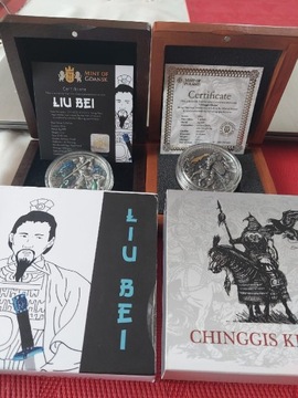2 srebrne monety Liu Bei i Chinggis Khan - 4 oz