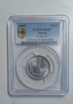 1 Złoty 1949 PCGS MS67 MAX NOTA !!!!!! 