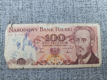 Banknot 100 zł 1986 r. Seria SD