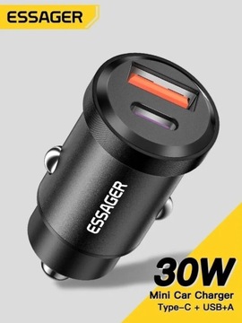 Ładowarka samochodowa Essager 30W USB PD QC Kabel