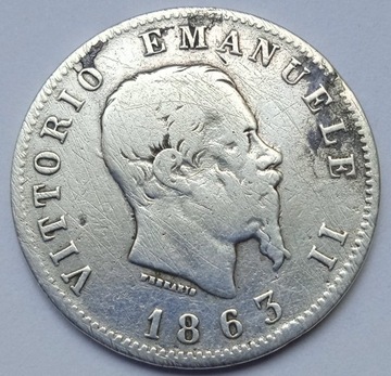 Lir 1863 srebro ORYGINAŁ Włochy