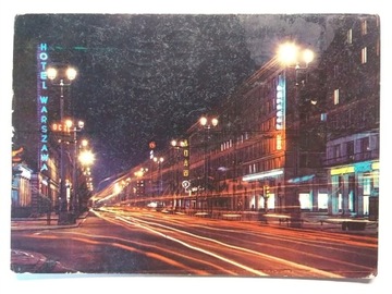 WARSZAWA Ulica Świętokrzyska widok noc neon 1969 r