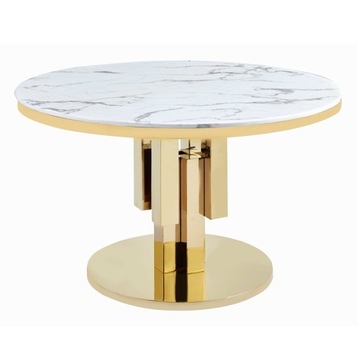 Stół złoty okrągły Glamour Nowojorski z blatem o wzorze marmuru 130