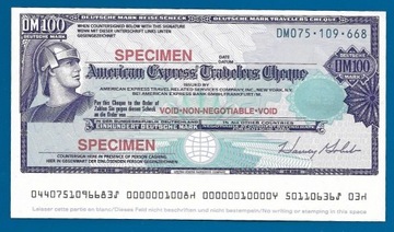 Czek podróżny American Express - SPECIMEN - 100 DM