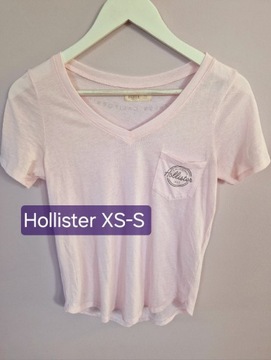 Różowy t-shirt, koszulka, bluzka Hollister, XS-S