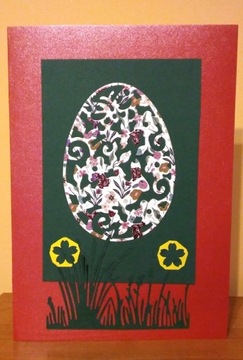 Kartka Wielkanocna z ażurową pisanką.