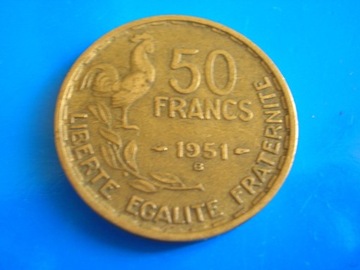 Francja 50 francs franków 1951 B kogut