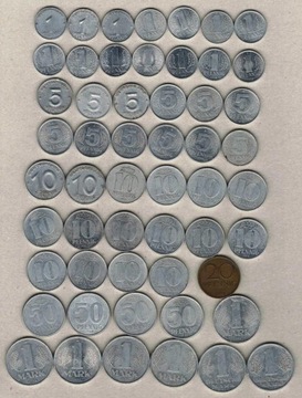 Niemcy NRD 1,5,10,20,50 pfennig, 1 marka na sztuki