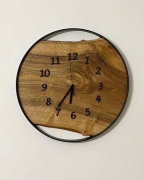 Zegar z drewna orzecha, loft 40 cm