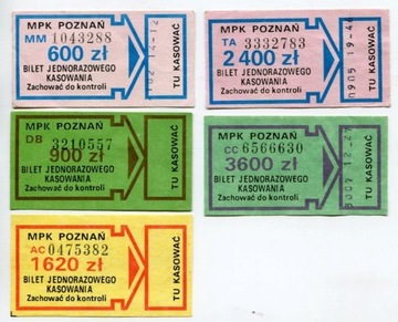 Bilet  MPK Poznań - różne 5 szt/ 600zł - 3600zł