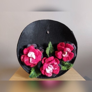 czarna torebka, filc, hand made, kwiat, elegancka