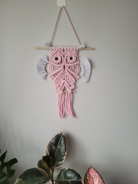 MAKRAMA sowa dekoracja zawieszka na ścianę owl
